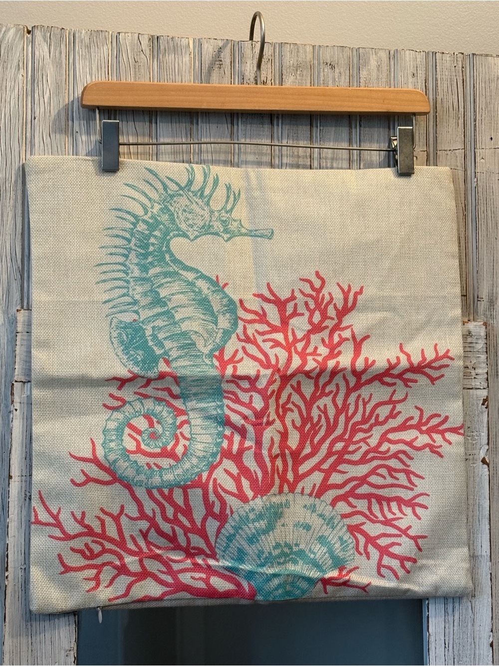 Coastal Seahorse Coral Accent Pillow Cover Turquoise & Coral NWOT
